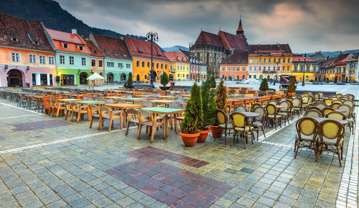 Wonderful city center with Council Square in Brasov, Transylvania, Romania