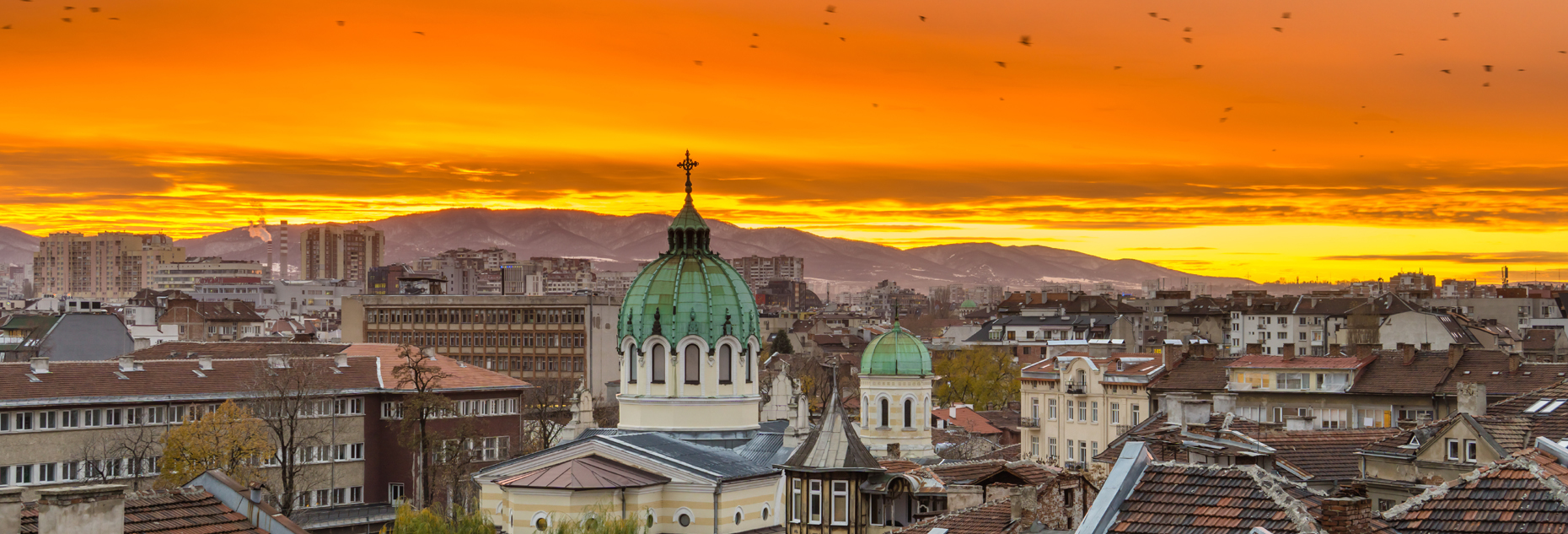 Sofia Bulgaria Beautiful sunset over Temple St. St. Cyril and Me