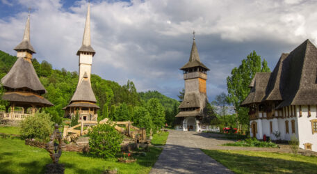 Wooden church of Barsana monastery. Maramures region, Romania